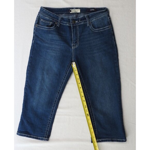 Vintage Women's VGS Sz 10 Blue Denim Jeans Capri Y2K Embroidered Dark Wash - Picture 3 of 9